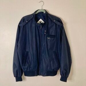 Vintage World Travel Club Cafe Racer Bomber Jacket Navy Blue Men's Large